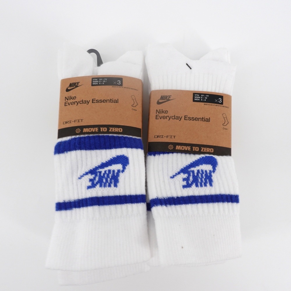 Nike Everyday Essential Dri-FIT Crew Socks 6 Pairs White Blue Medium NEW